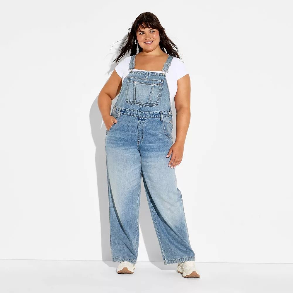 Wild Fable Baggy Overalls Denim Jumpsuit - Light Wash - Womens 1X - NEW
